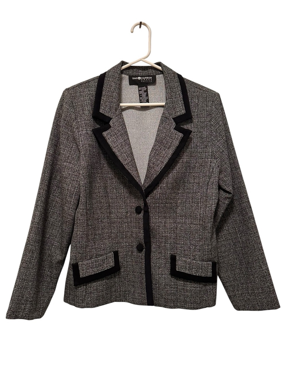 Sag Harbor Gray Tweed Blazer with Black Trim Accents
